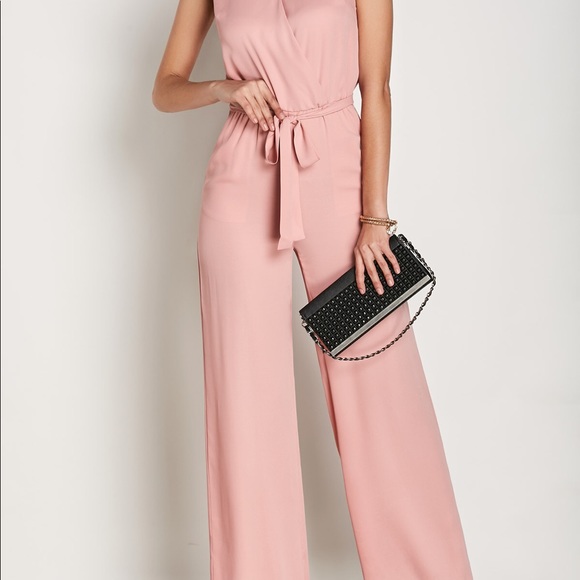 Belted V Neck Pink Sleeveless Jumpsuit size Medium - Picture 2 of 5